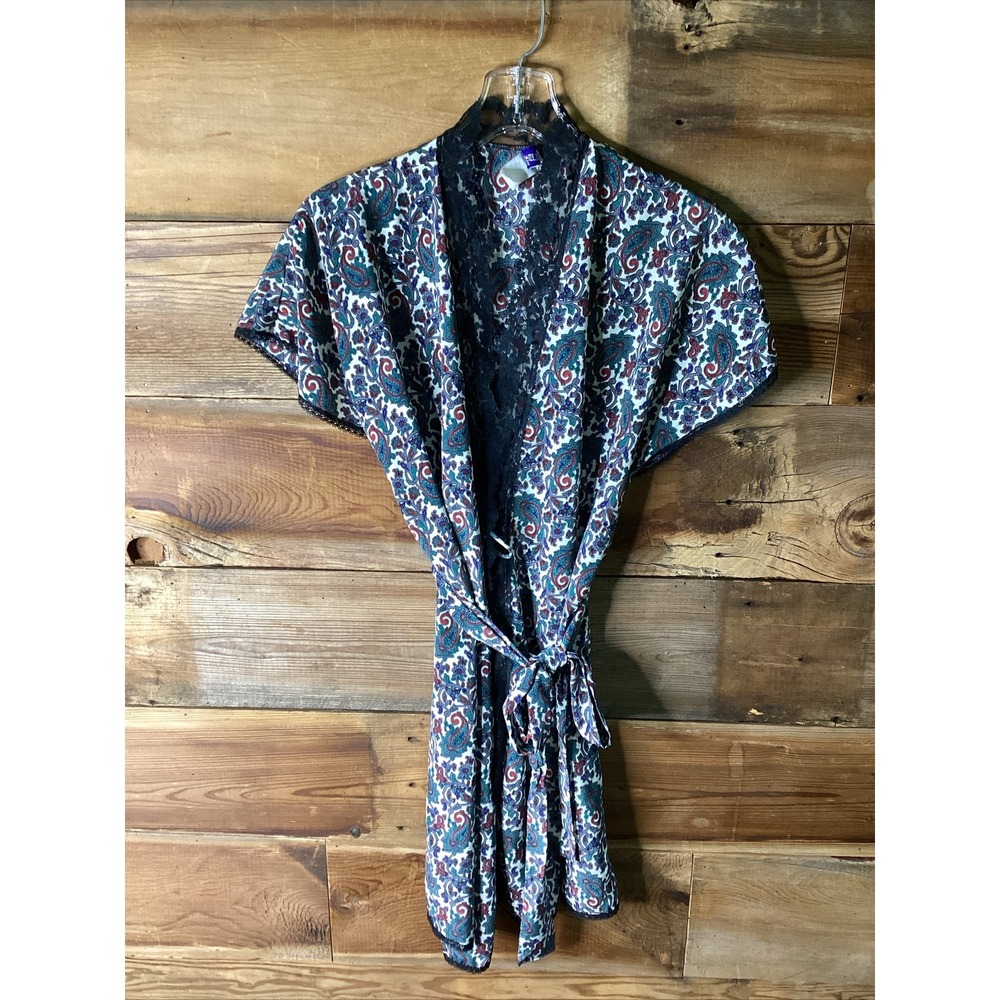 Vintage LILY OF FRANCE Short Nylon Robe Womens S Sleepwear Paisley Lace USA